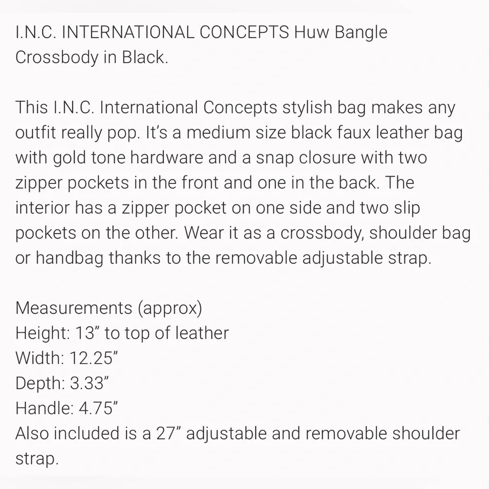 NWOT I.N.C. INTERNATIONAL CONCEPTS - Huw Bangle Crossbody